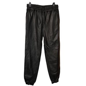 Women’s Elastic Drawstring Waist Pullon Pleather Jogger Pants, 2 Back Pockets M